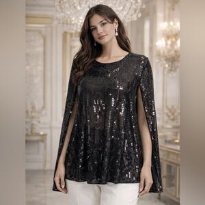 DKNY Black Sequin Women's elegant cape blazer